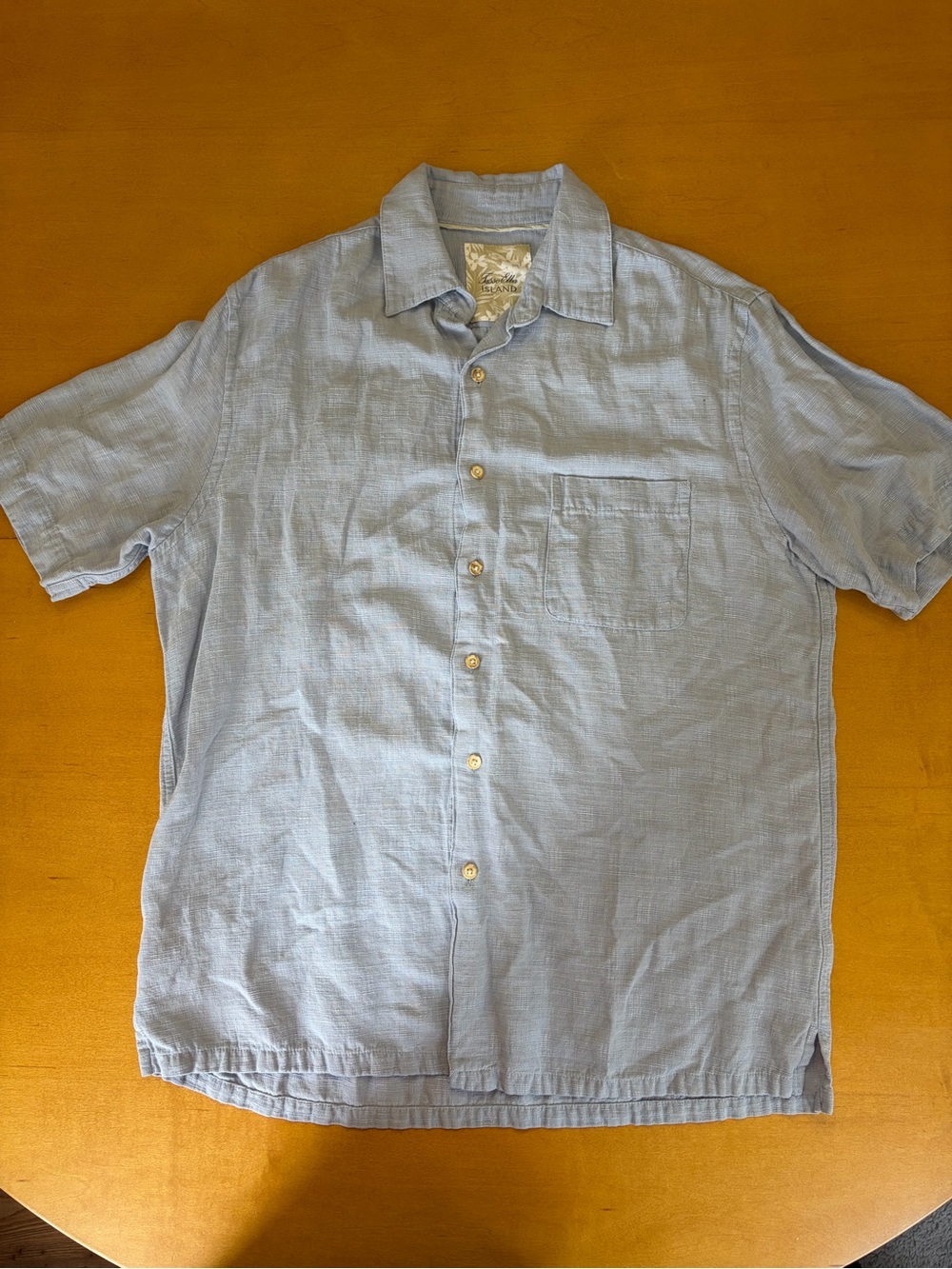 Tasso Elba Light Blue Short-Sleeve Button-Down Linen Shirt